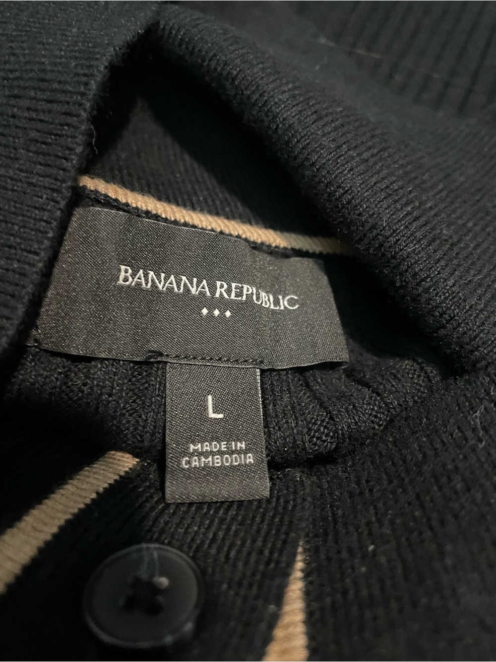 Banana Republic Black Ribbed Button-Front Cardigan with Tan Trim - Picture 2 of 2